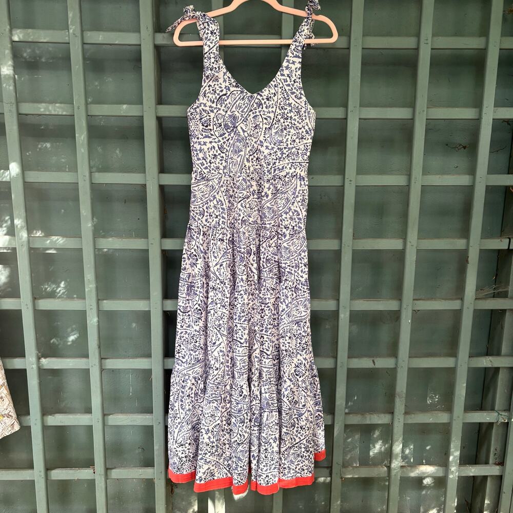THML Vacay Blue and White Paisley Floral Tie-Shoulder Flowy Maxi Dress- Sz S - Picture 2 of 6